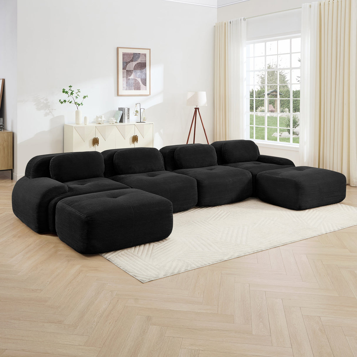U-Shaped Modular Sofa with Breathable Corduroy Fabric