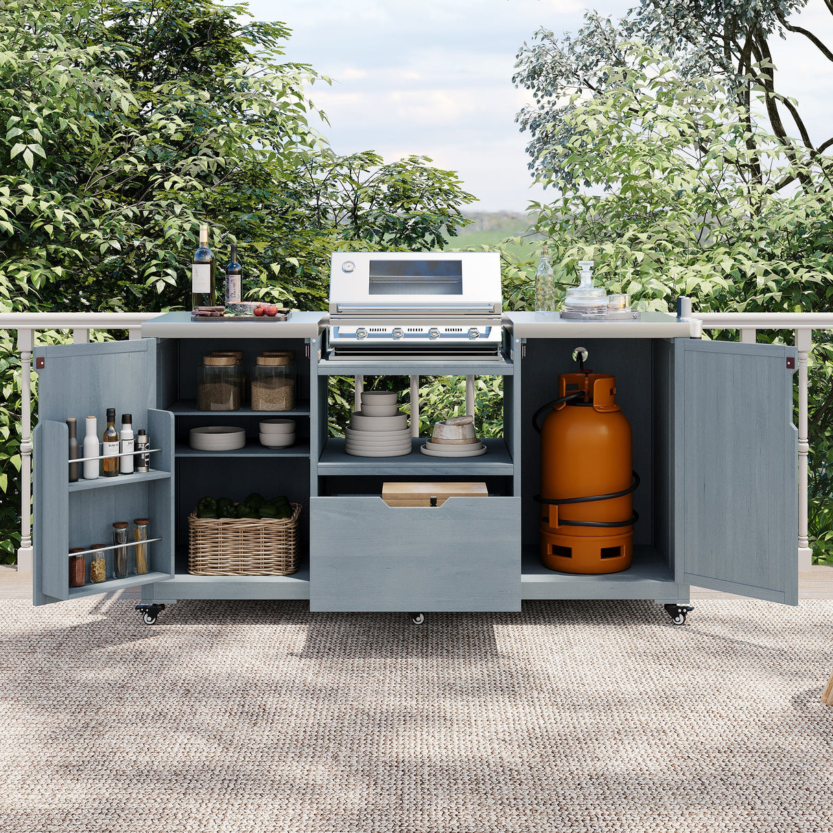 K&K 66.5" Outdoor Kitchen Island for Big Green Egg Grills