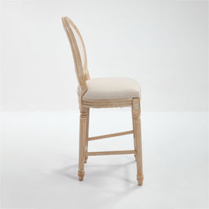 French Country 26'' Height Bar Chairs with Beige Linen Upholstery - Set of 2