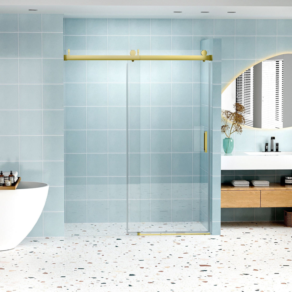 Frameless Soft-Closing Shower Door, 1/4" Tempered Glass Single Sliding