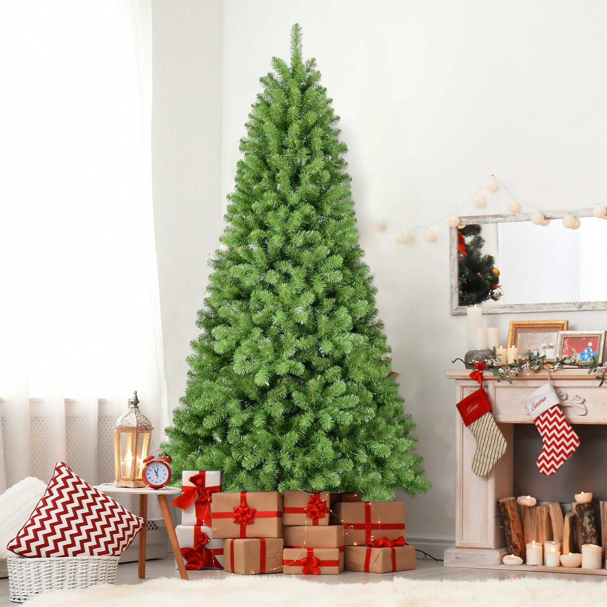 8ft Christmas Tree with Memory Wire - Hinged Artificial Holiday Tree