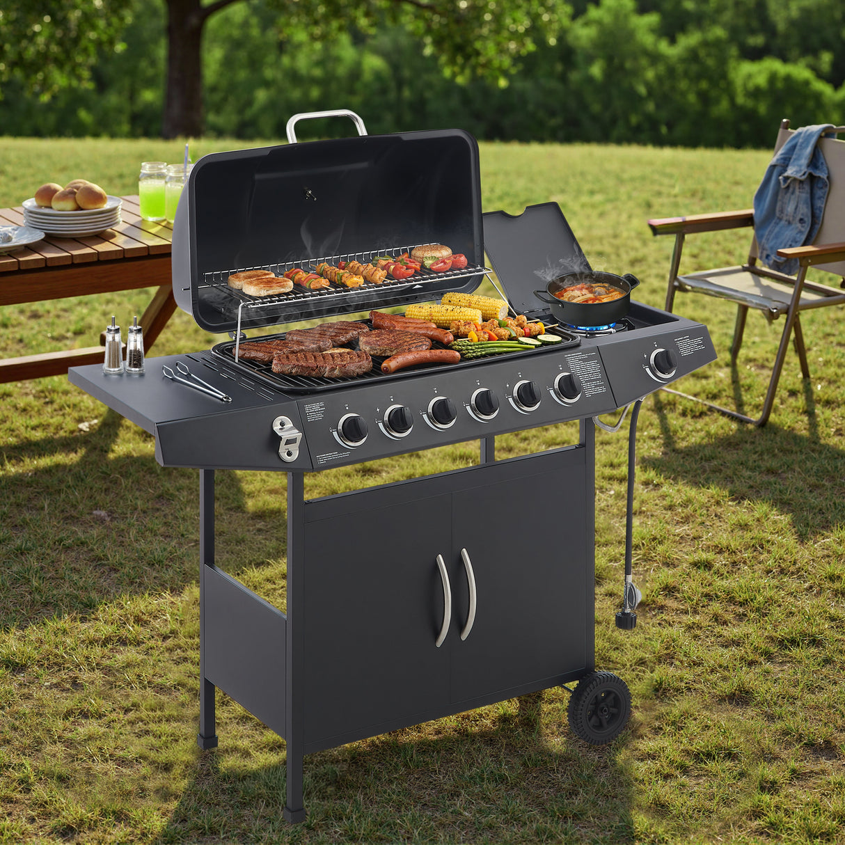6 Burner Propane Gas BBQ Grill with Side Burner