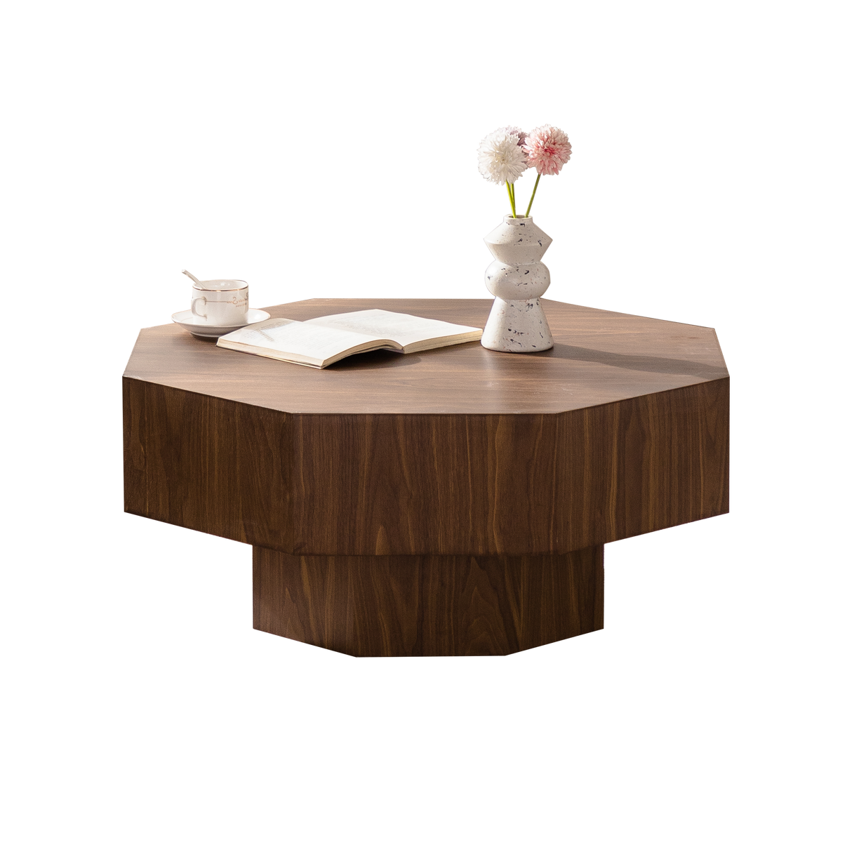 30.51 Inch Wooden Octagonal Coffee Table for Living Room