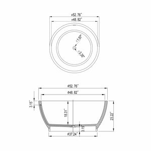 52.7 Inch Round Freestanding Soaking Bathtub with Solid Surface - Matte White