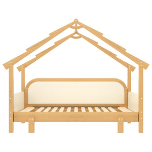 Twin Size Wood Treehouse Bed with Soft Cushion Rails