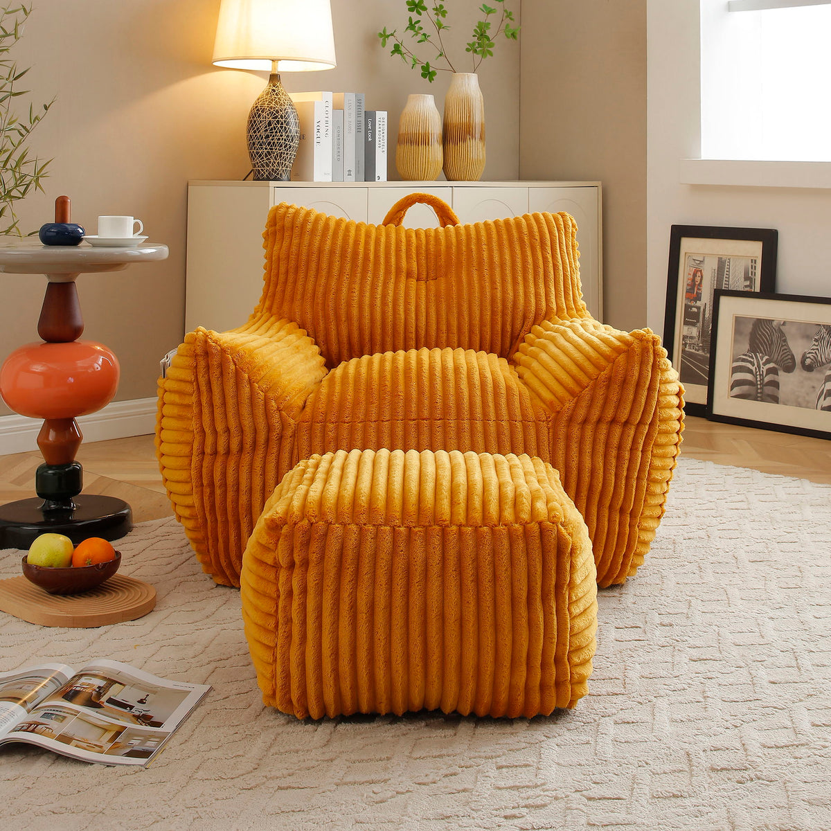 Giant Bean Bag Chair With Armrests And Footstool