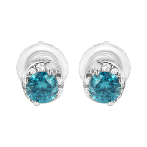 14K White Gold 1/2 cttw White and Treated Blue Round Diamond Earrings (I-J I2-I3)