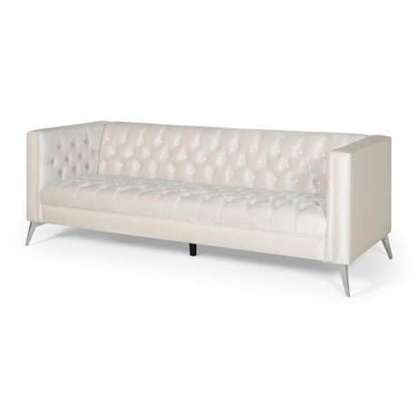 Contemporary Button-Tufted Sofa with Diamond Stitching and Iron Legs