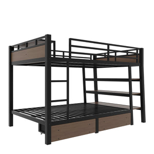 Full Size Metal Bunk Bed with Storage Shelves and USB Power Strip