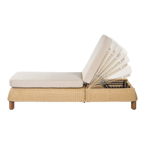 Adjustable Wicker Chaise Lounge Chairs Set of 2 with Cushions - Natural Wicker / Beige