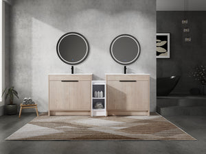 84 Inch Freestanding Bathroom Vanity with Ceramic Sink and Storage Cabinets