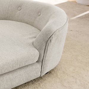 OVERSIZED Size Oval Semi-Enclosed Dog Sofa - Durable Linen Material, Button-Tufted Backrest, High-Center Low-Sides Support & Plush Comfort-Beige