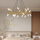 41' Golden Modern Chandelier Light Fixture, Branch Design with Frosted Tubes