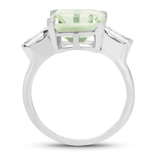 4.76 Carat Genuine Green Amethyst & White Topaz .925 Sterling Silver Ring