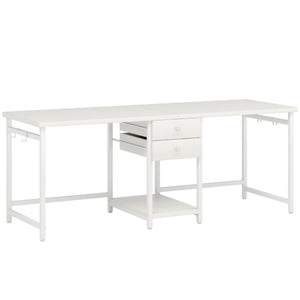 2 Person Computer Desk With Drawers And Shelves, Extra Long Double Workstation