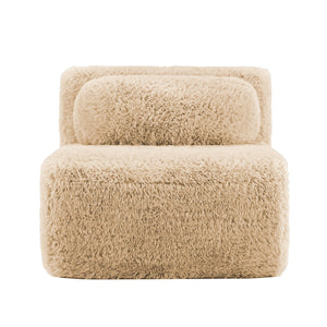 Aviana Armless Sofa with Pillow – Plush Fabric, Light Khaki