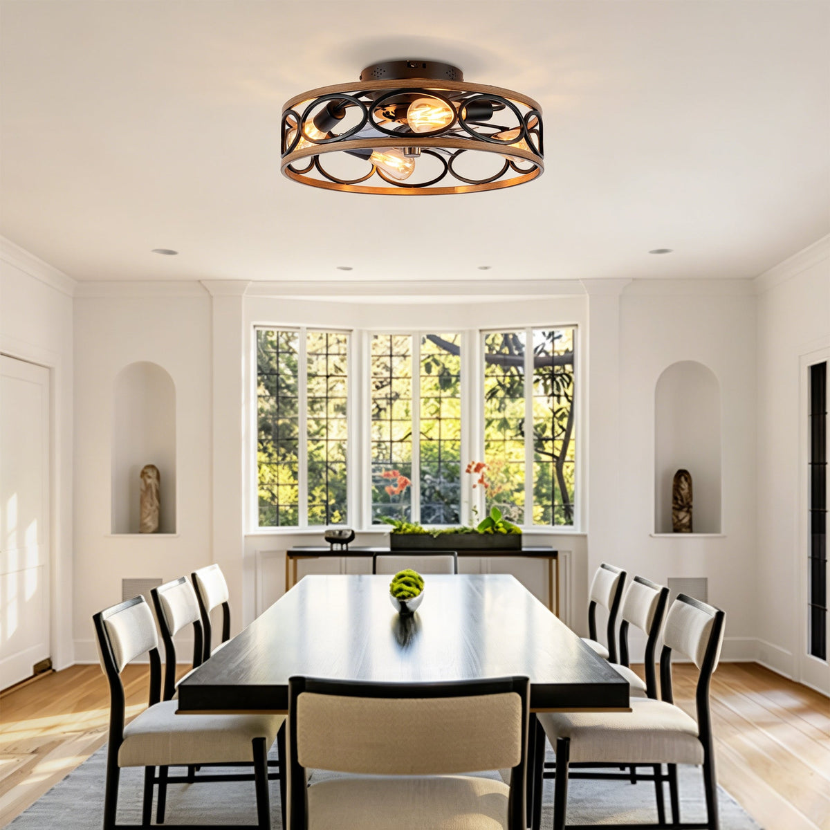 19-Inch 7-Blade Caged Flush Mount Ceiling Fan with Remote Control