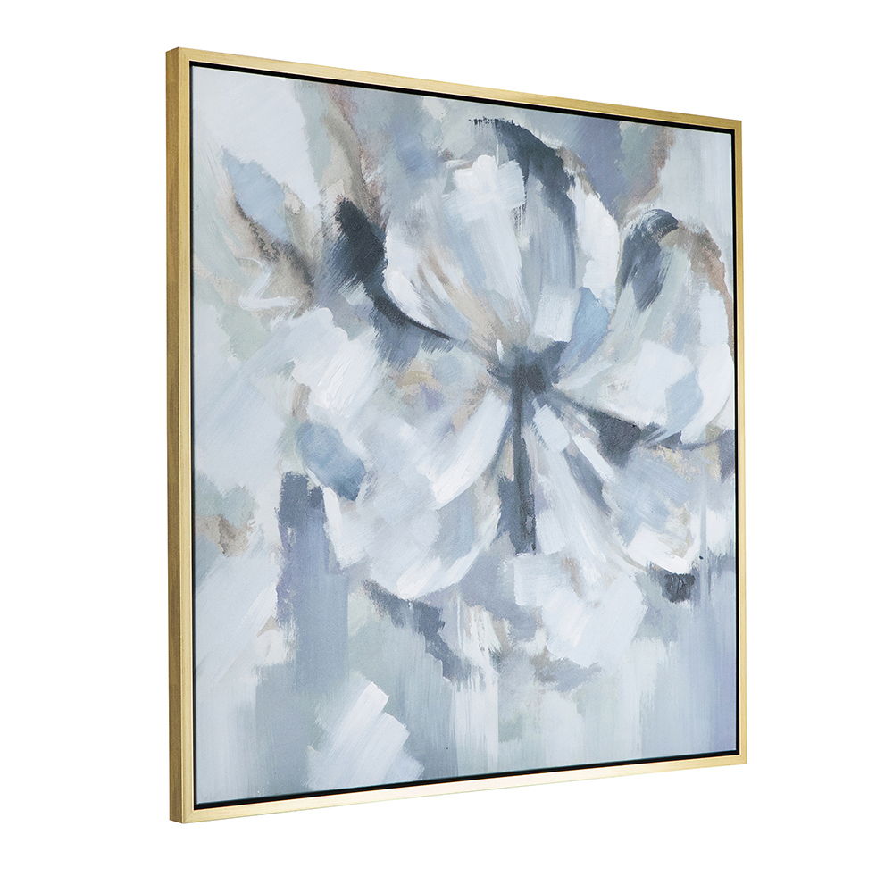 Large Modern Flower Oil Painting Square Frame Wall Art - Blue / Gray