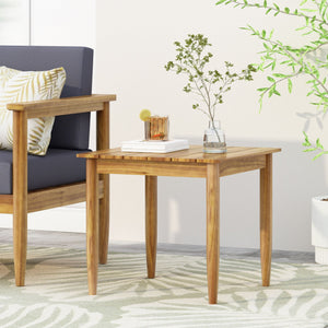 Outdoor Square Side Table with Slatted Top and Wood Frame - Teak