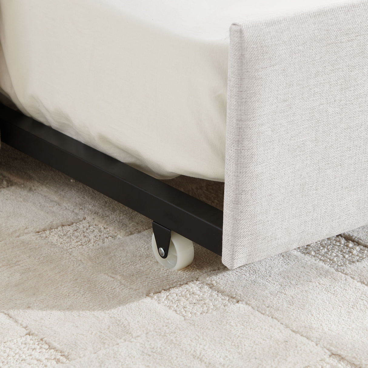 Upholstered Daybed With Trundle With Vertical Stripes