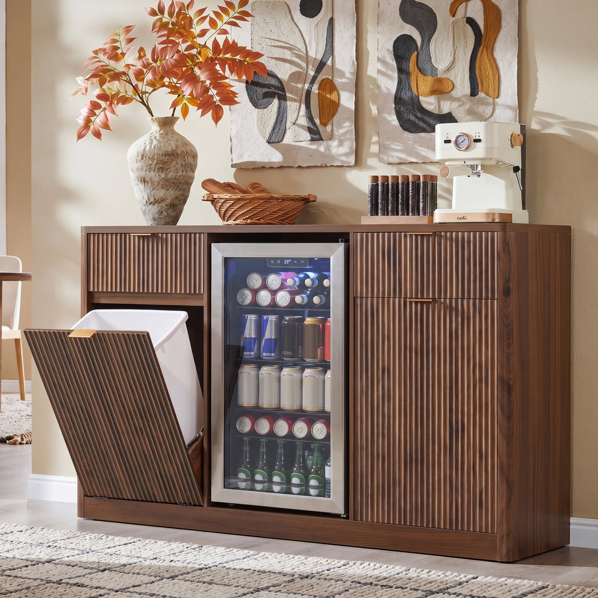 K&K 59" Coffee Bar Cabinet with Fridge Space