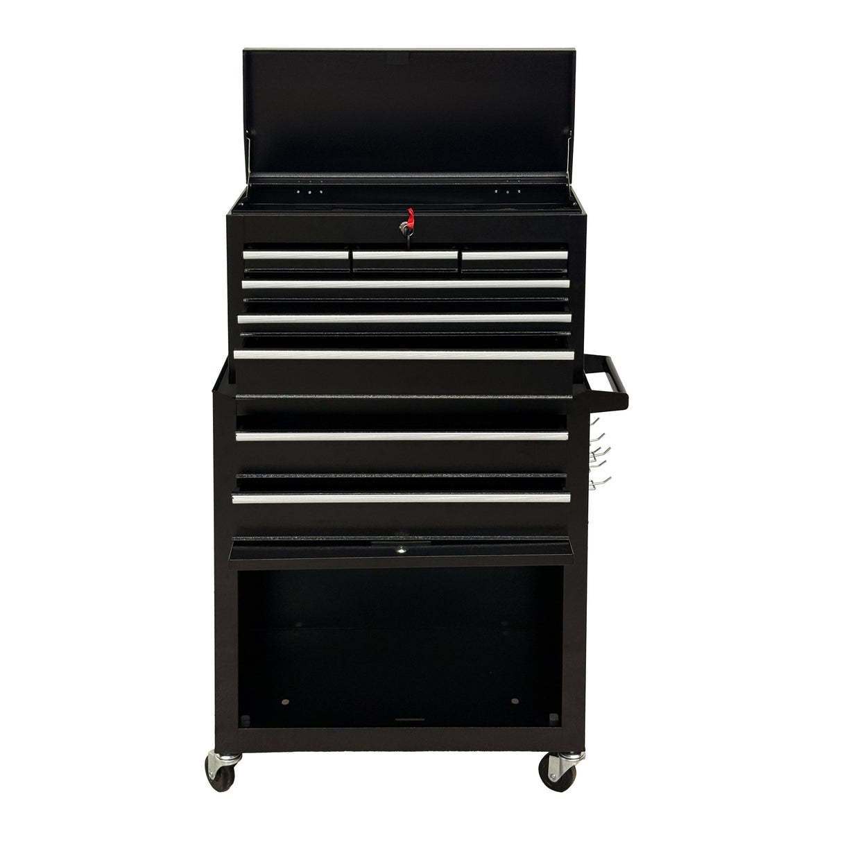 8‑Drawer High‑Capacity Rolling Tool Chest, 2‑in‑1 Detachable Top Box,Metal Tool Storage Cabinet with Drawer Liners, Lockable Wheels &  Side Hooks, Heavy‑Duty Tool Cart for Garage Workshop‑Black