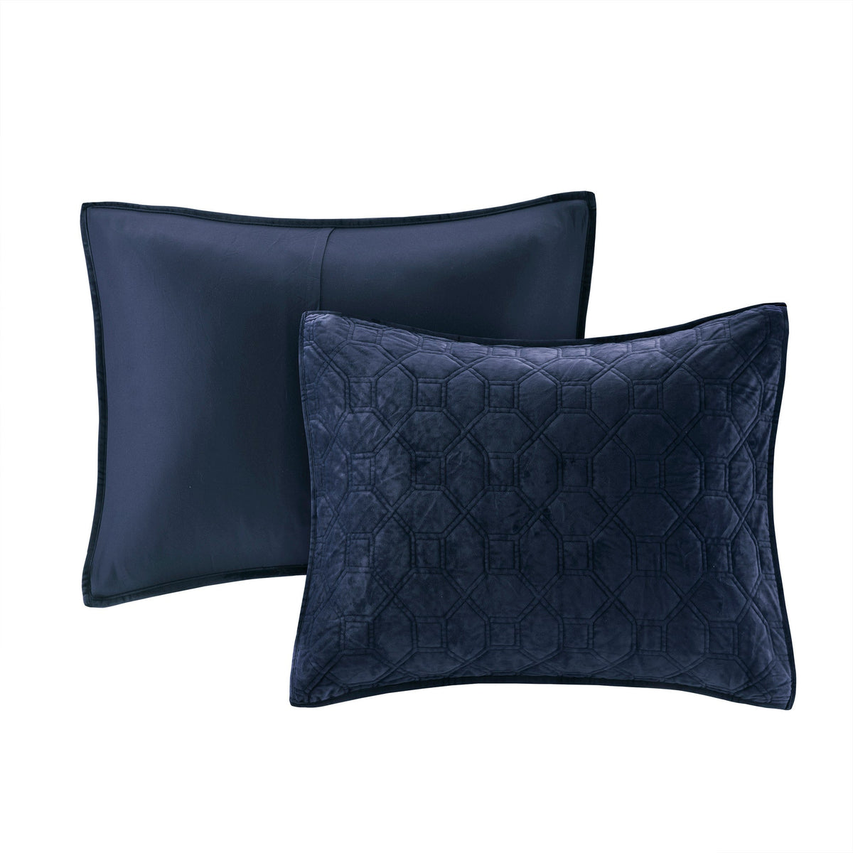 3 Piece Velvet Quilt Set Navy King/Cal King
