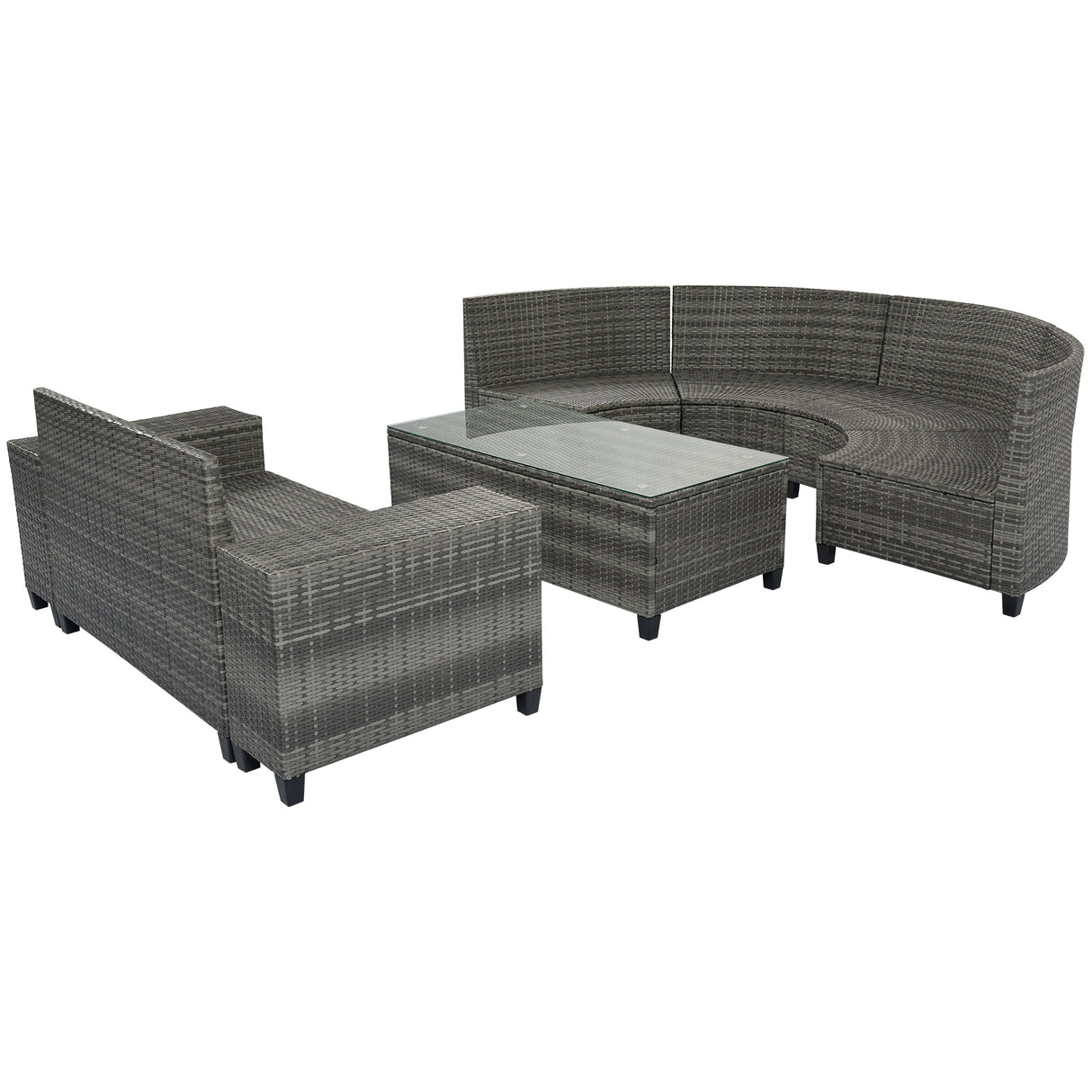 8-piece outdoor wicker round sofa set, half-moon sectional set all weather