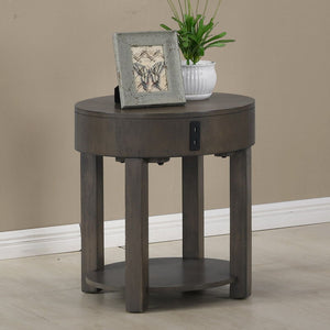 Light Brown MDF End Table with USB Ports - Storage Shelf