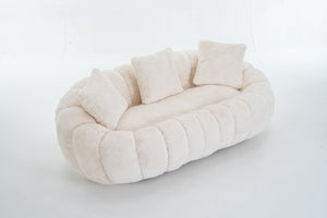 Floral-Shaped Beige Two-Seater Sofa with Ultra-Soft Faux Fur