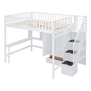 Loft Bed With Bookshelf, Drawers, Desk, And Wardrobe