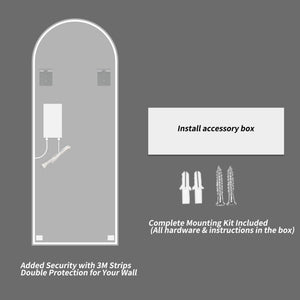 LED Full Length Wall Mirror With Symmetrical Arch Design, 3 Color Dimmable Lighting - Silver