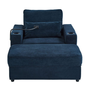 Modern Style Armchair Chaise Lounge Sofa Couch With Movable Storage Ottoman, USB Ports, Cup Holders, Phone Holder, Side Pockets