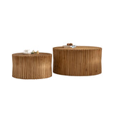 Vintage Fashion Style Cylindrical Nesting Coffee Table Set with Vertical Textured Embossed Design in Natural MDF and Fir