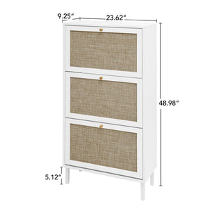 Modern Rattan 3 Door Shoe Rack Cabinet for Entryway