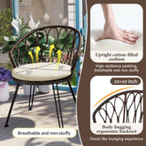 U_STYLE Outdoor Leisure Set, 2 Rattan Single Chairs with Glass Round Table