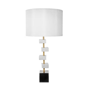 D15x30' Table Lamp with White Marble and Brass Frame
