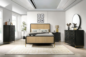 Arini Rattan California King Panel Bed Black and Natural