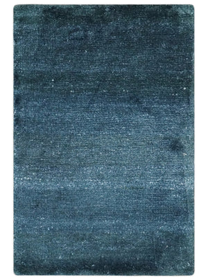 Modern Solid Blue 2x3 Hand Knotted Bamboo Silk Rug