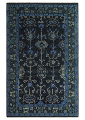 Dark Blue and Beige 5.6x8.6 Hand Knotted Traditional Oushak wool area rug