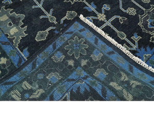 Dark Blue and Beige 5.6x8.6 Hand Knotted Traditional Oushak wool area rug