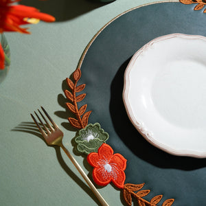 JASMINE DARK GREEN ROUND FAUX LEATHER PLACEMAT (Set Of 4)