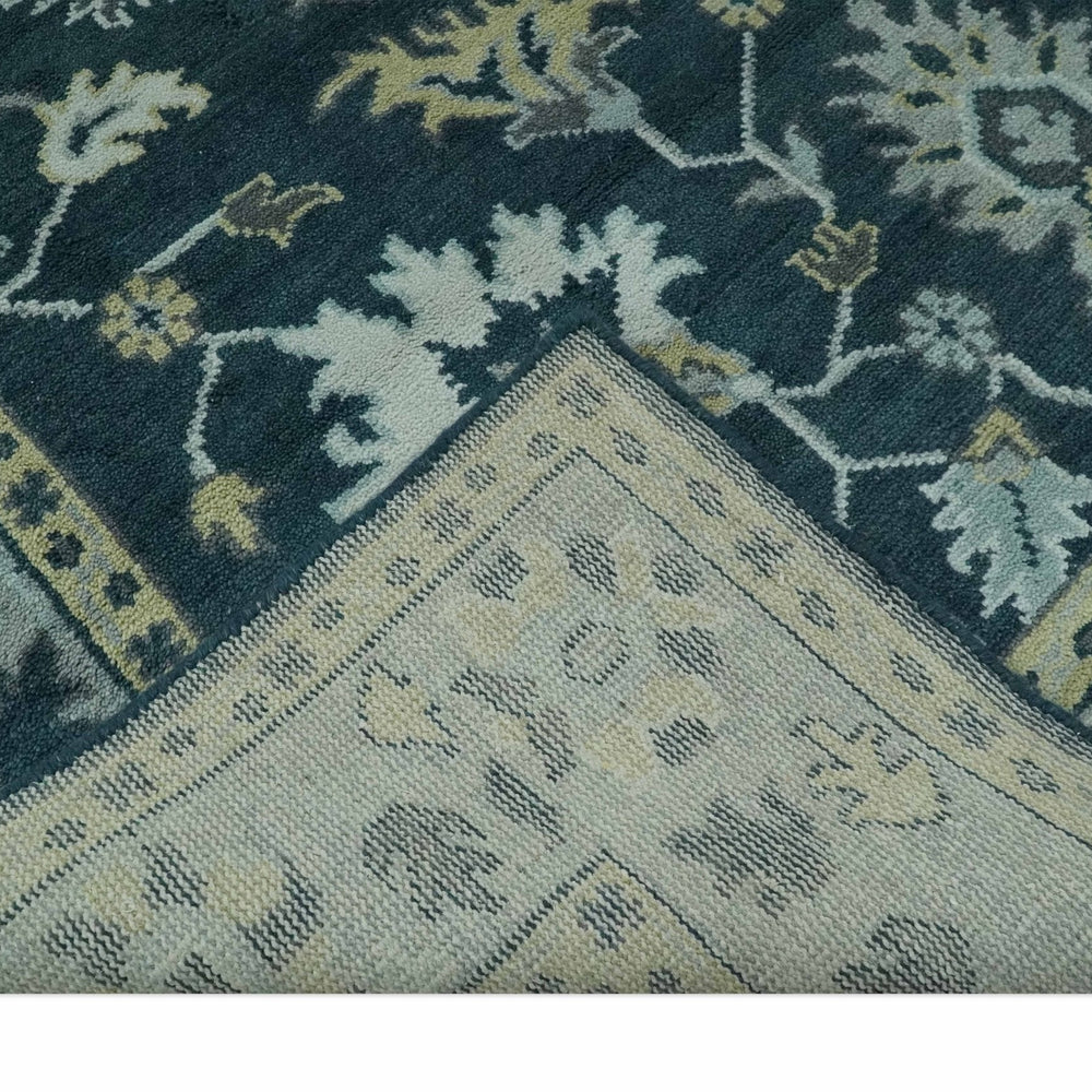 Dark Teal, Silver, Blue and Ivory Hand Knotted Traditional Oushak Multi Size Area Rug
