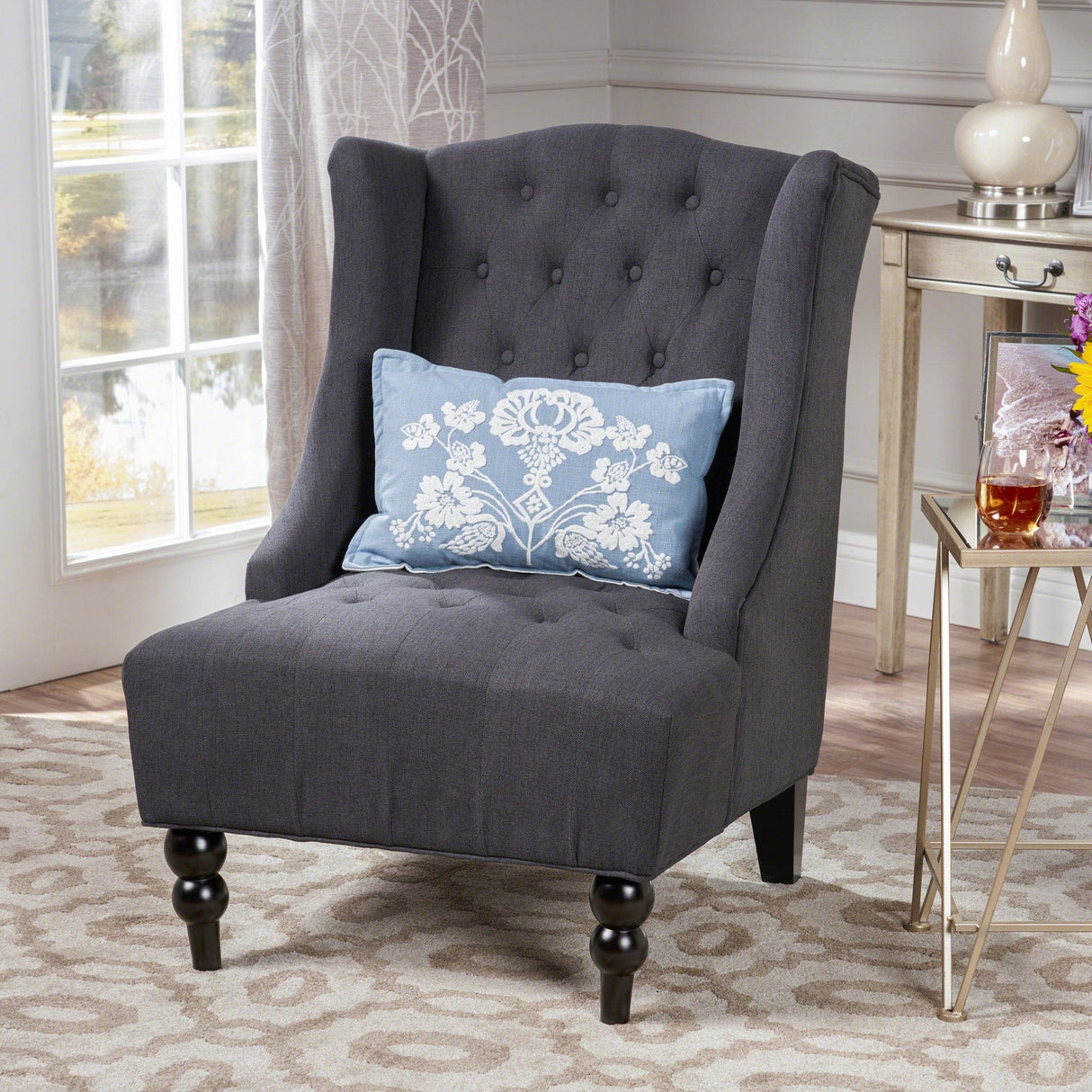 Dawned Upholstered Accent Chair with Button Tufting and Wing Back - Accent Chairs