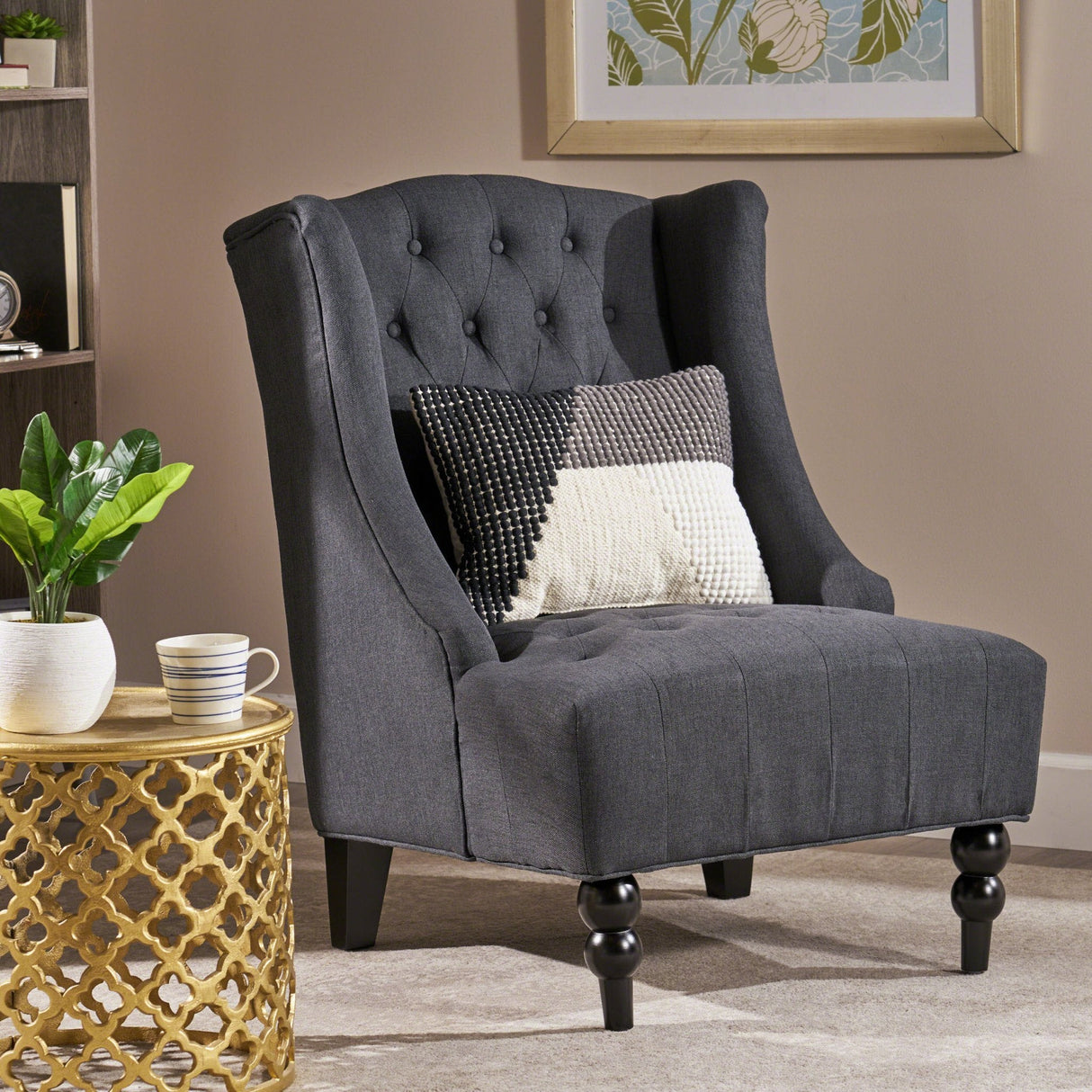 Dawned Upholstered Accent Chair with Button Tufting and Wing Back - Accent Chairs