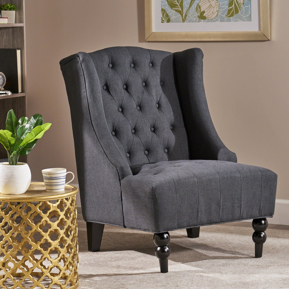 Dawned Upholstered Accent Chair with Button Tufting and Wing Back - Accent Chairs
