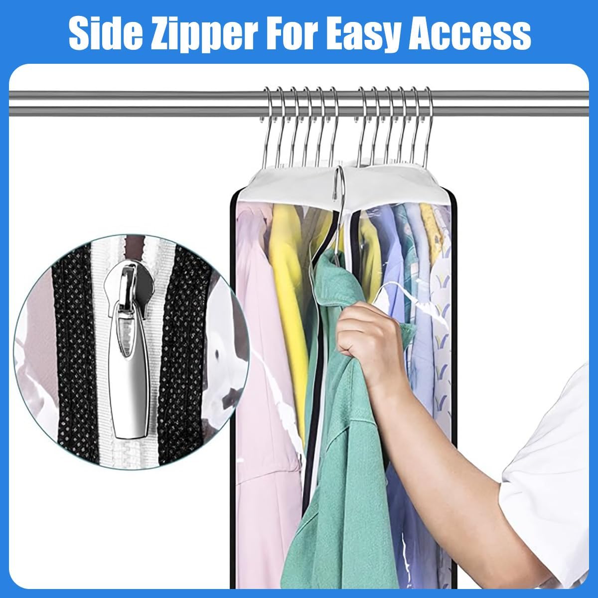 6 Pack Clear Garment Bags with Zipper Waterproof PEVA Suit Covers