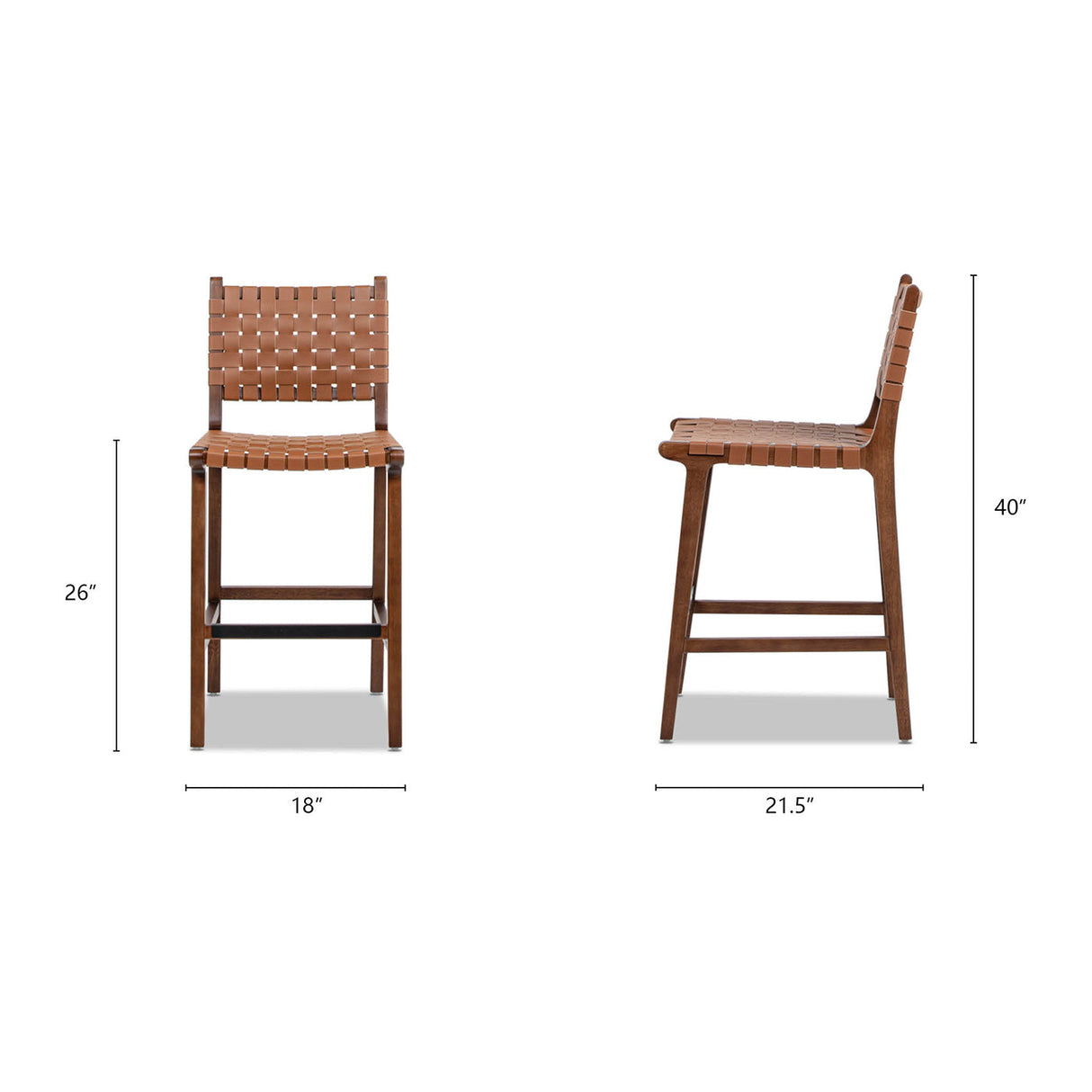 Andre 26' Woven Leather Counter Stool with Back, Pecan Brown Faux Leather