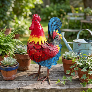 Wrought-Iron Rooster Garden Statue
