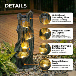 Waterfall Fountain for Outdoor Gardens with LED Lighting - Grey